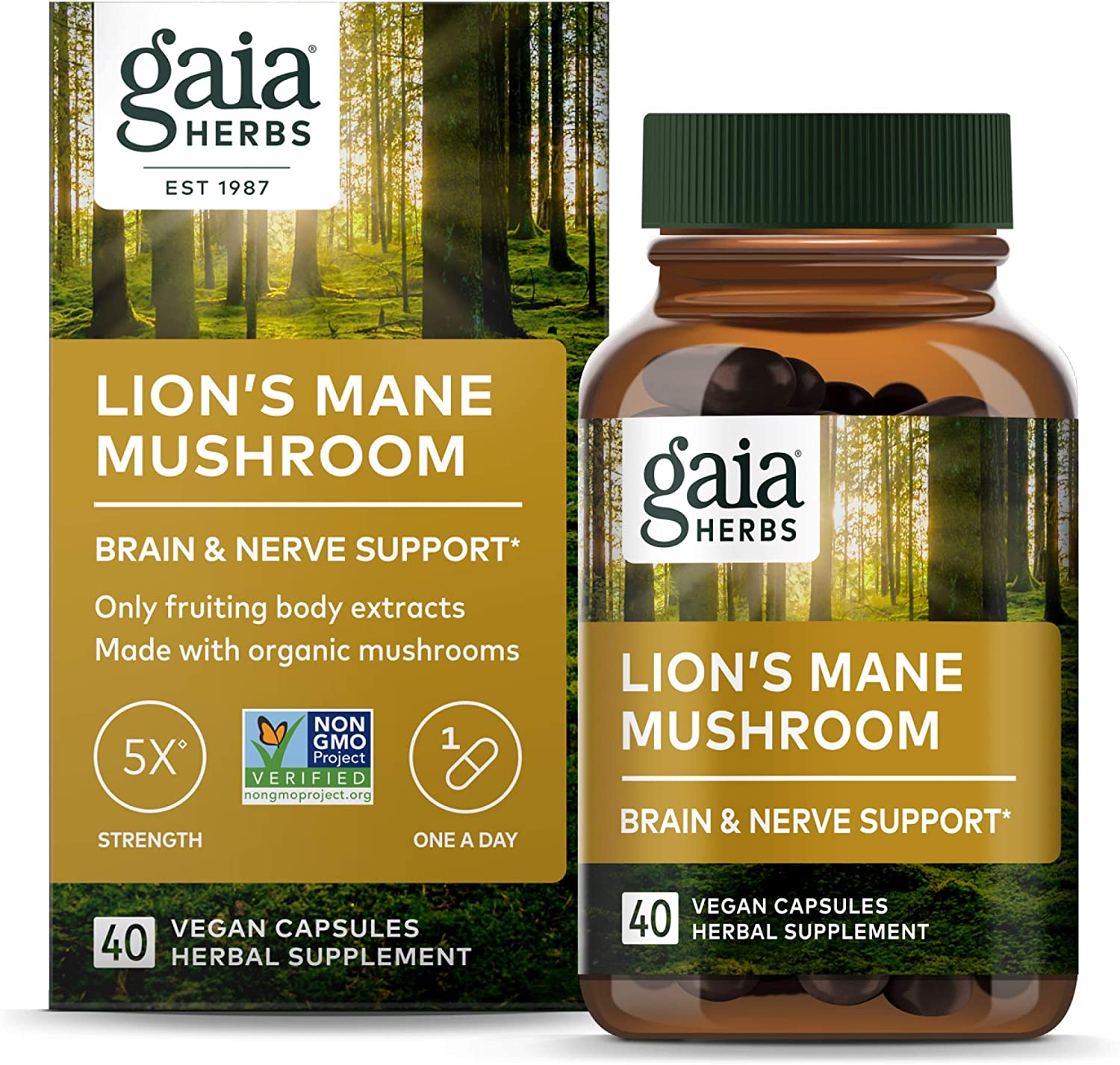 Gaia Herbs Lions Mane Mushroom 40 Vegan Capsules 